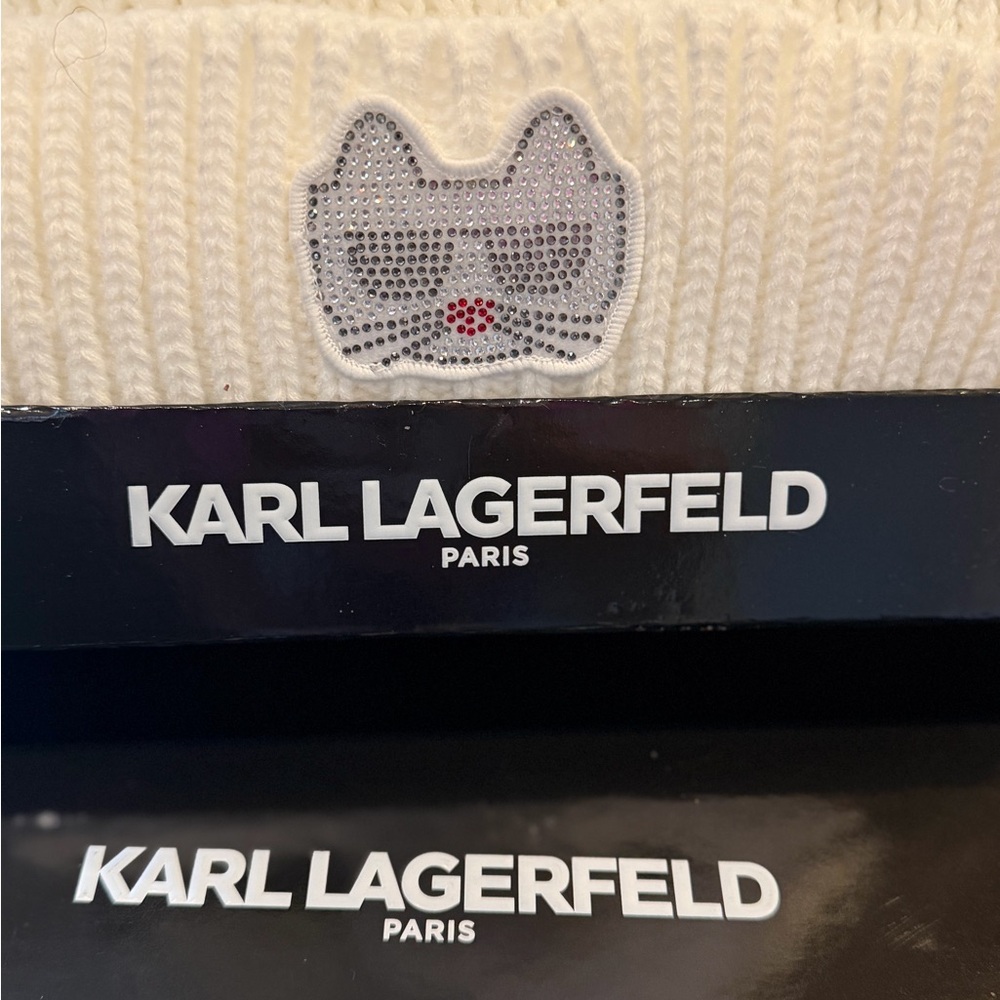 RETAIL $118 KARL LAGERFELD PARIS Women's Disco Kitty Beanie & Scarf Boxed Gift - Picture 7 of 7